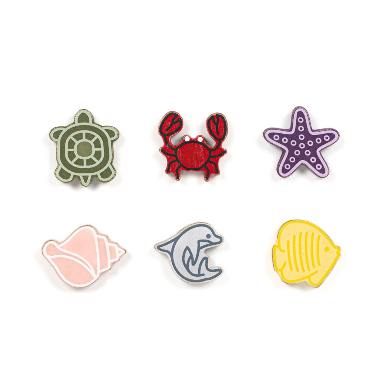 2x2x.25 wood shapes s/6 (SEA CREATURES) multi UPC: 810097883666